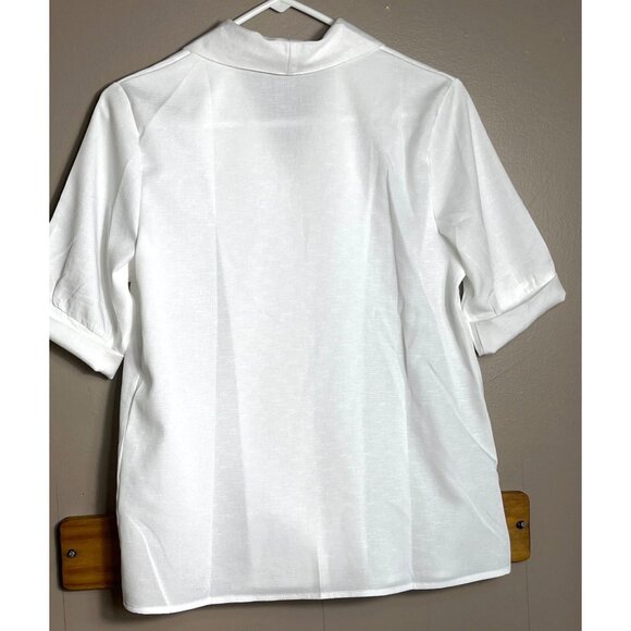 New Retro Blouse Button Up Shirt Poly Basic 50s Classic Top Womens S - Picture 11 of 11